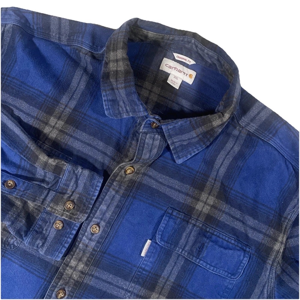 Carhartt Men's Flannel Relaxed Midweight Long Sleeve Blue Sz XXL Work Shirt Fall